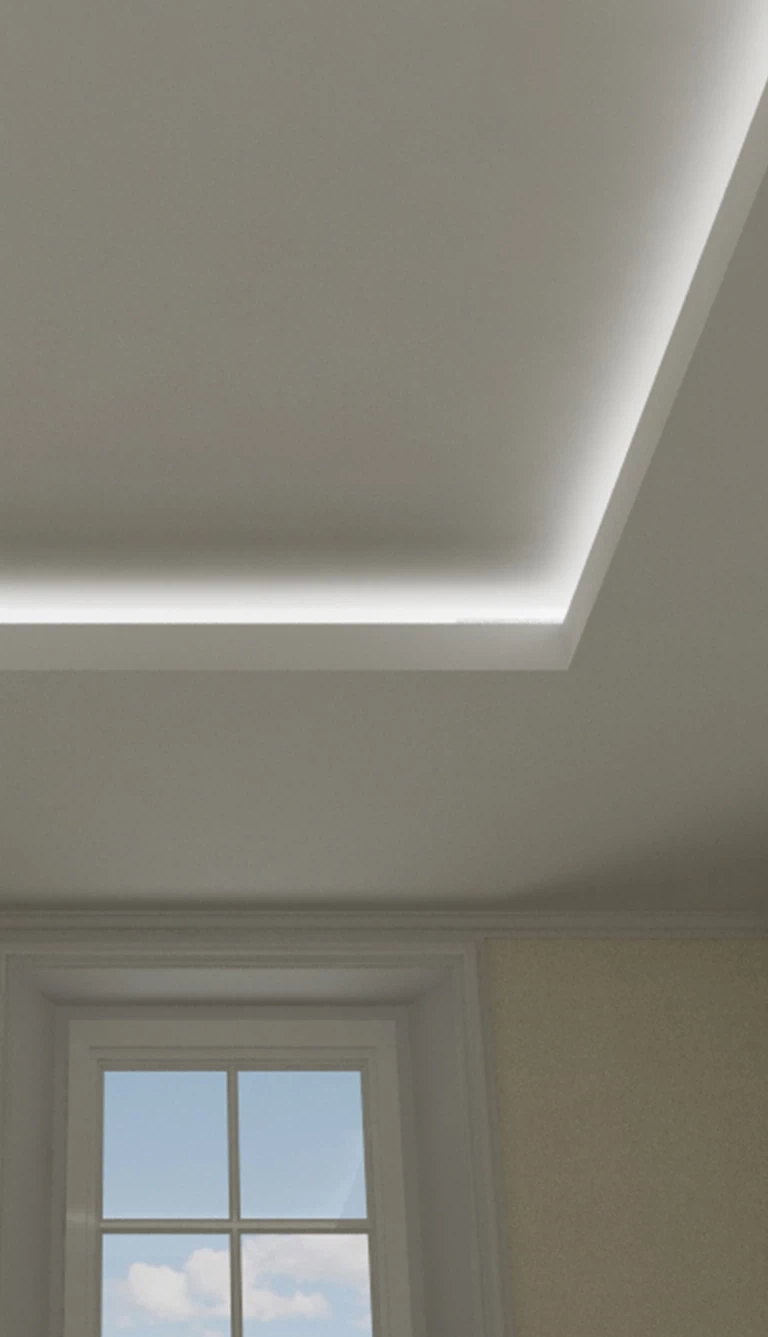 podwieszany sufit z białym światełkiem